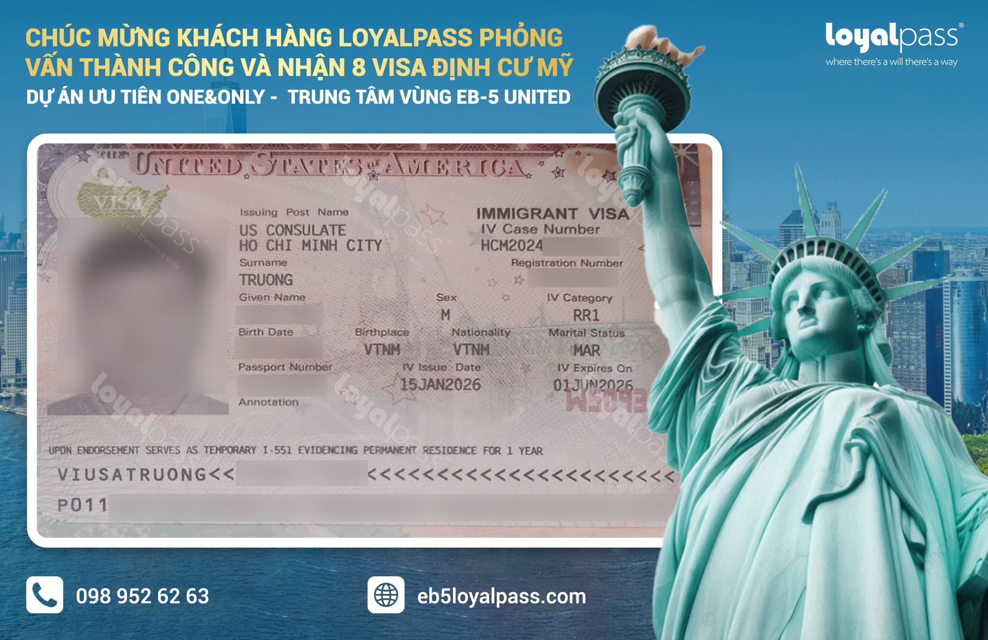 Chúc mừng khách hàng Loyalpass phỏng vấn thành công và nhận 8 visa định cư Mỹ trong dự án One&Only (Rural) 