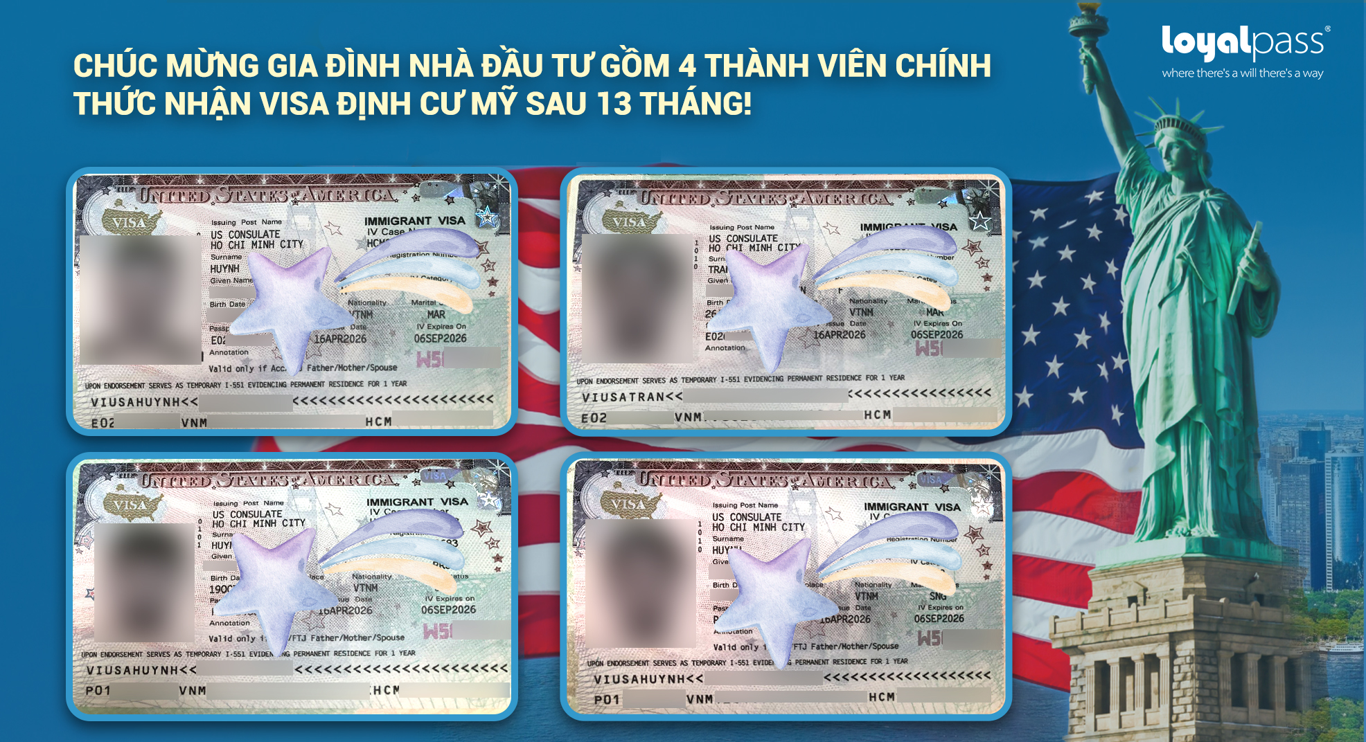 Chúc mừng Gia đình Nhà đầu tư gồm 4 thành viên chính thức nhận Visa định cư Mỹ sau 13 tháng! 